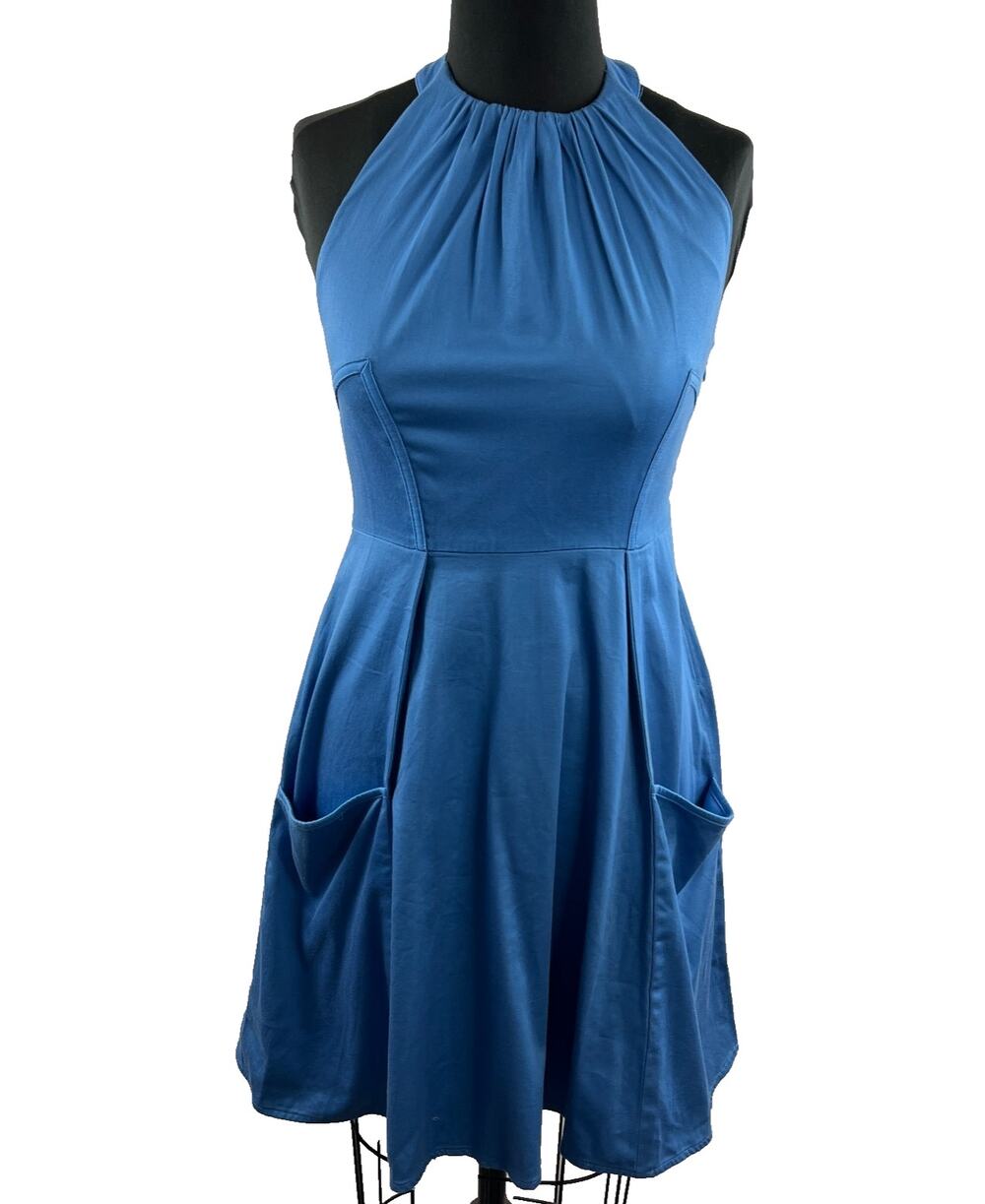 Jessica Simpson Halter Top Blue Flared Solid Casual Summer Dress Women Size 4